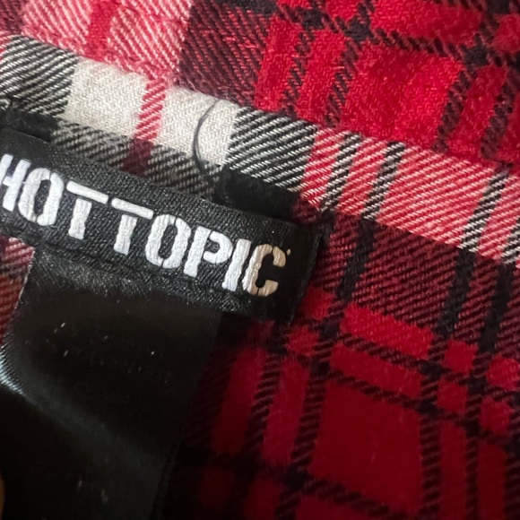Hot Topic Buffalo Plaid Flannel Shirt w/Skull Sz L Long Sleeve Button Down - Picture 4 of 5
